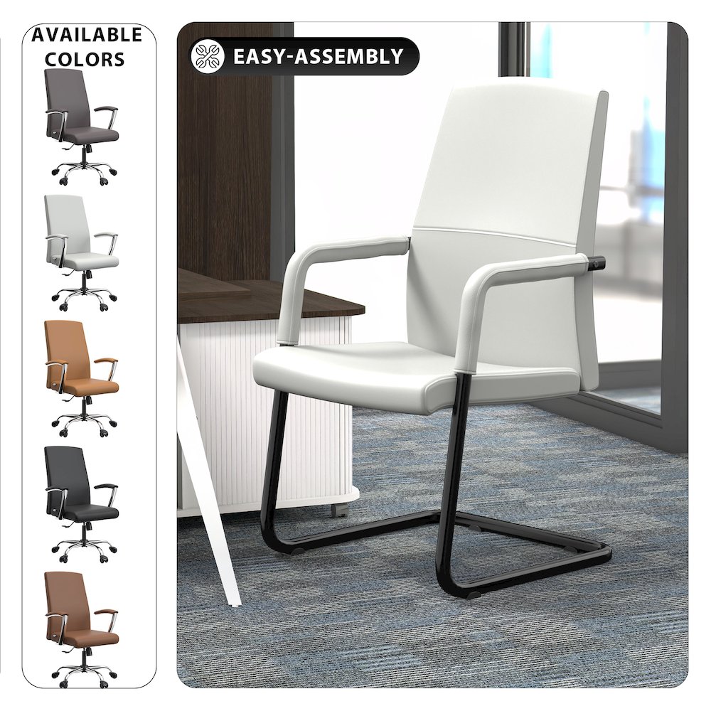 Evander Office Guest Chair in White Leather. Picture 4