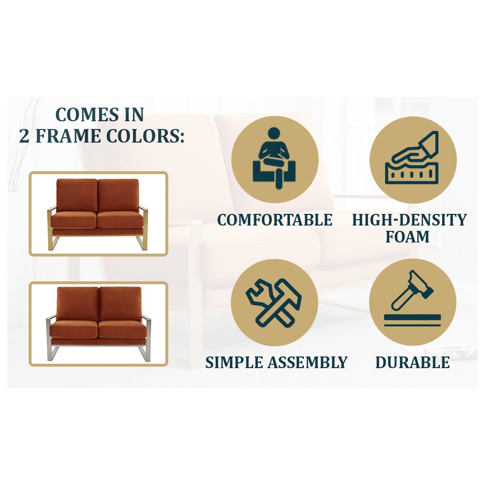 Jefferson Contemporary Modern Velvet Loveseat With Gold Frame. Picture 11