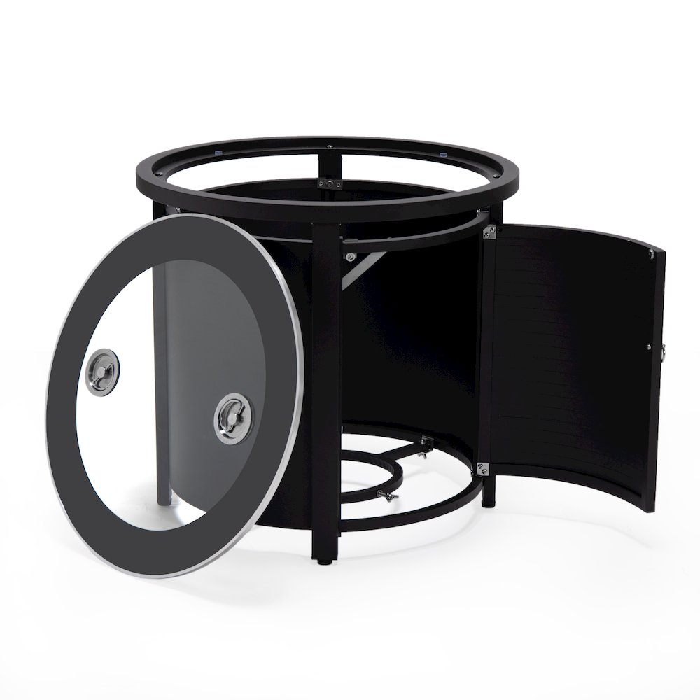 Walbrooke Black Patio Round Tank Holder with Slats Design in Black. Picture 3