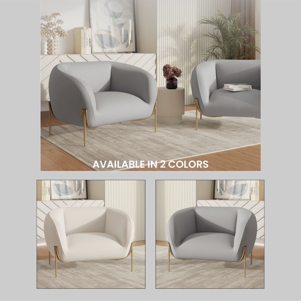 Zuno Collection Modern Single Seater Sofa in Light Grey Velvet. Picture 4