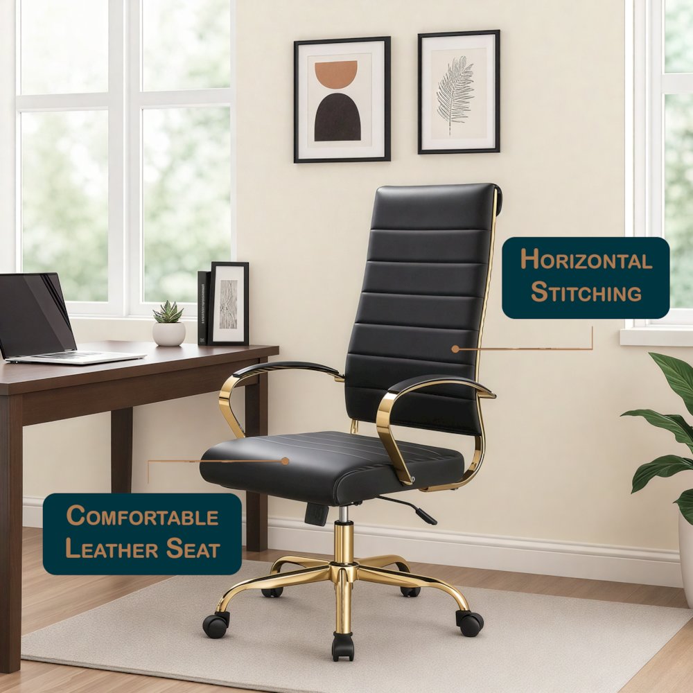 Benmar High-Back Leather Office Chair With Gold Frame. Picture 13