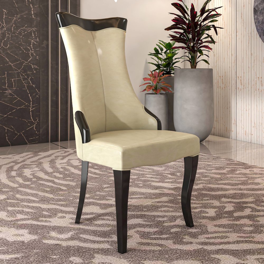 Novara Collection Modern Wooden Dining Chair in Light Cream Set of 2. Picture 10