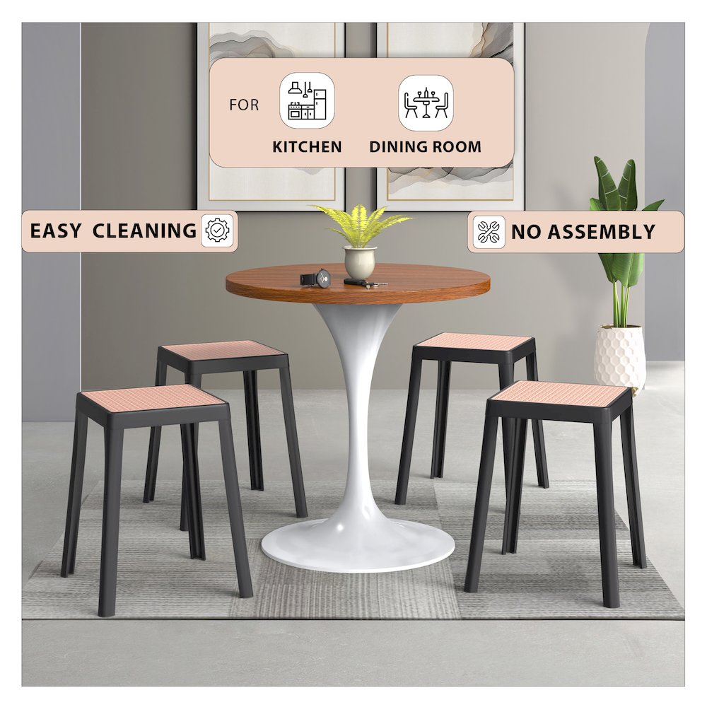 Tresse Series Stackable Poly Stool With Wicker Top 12 in Black. Picture 9