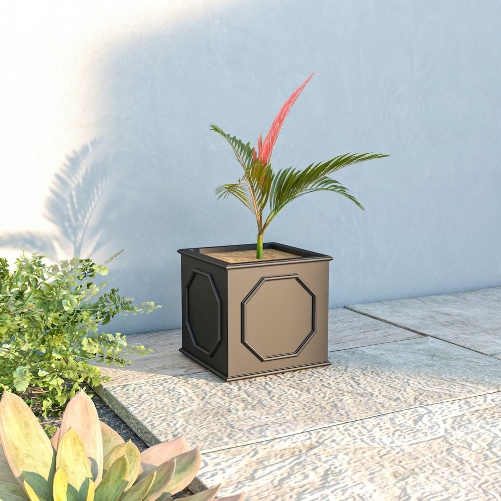 Sprout Series Cubic Fiber Stone Planter in Black 12.6 Cube. Picture 3
