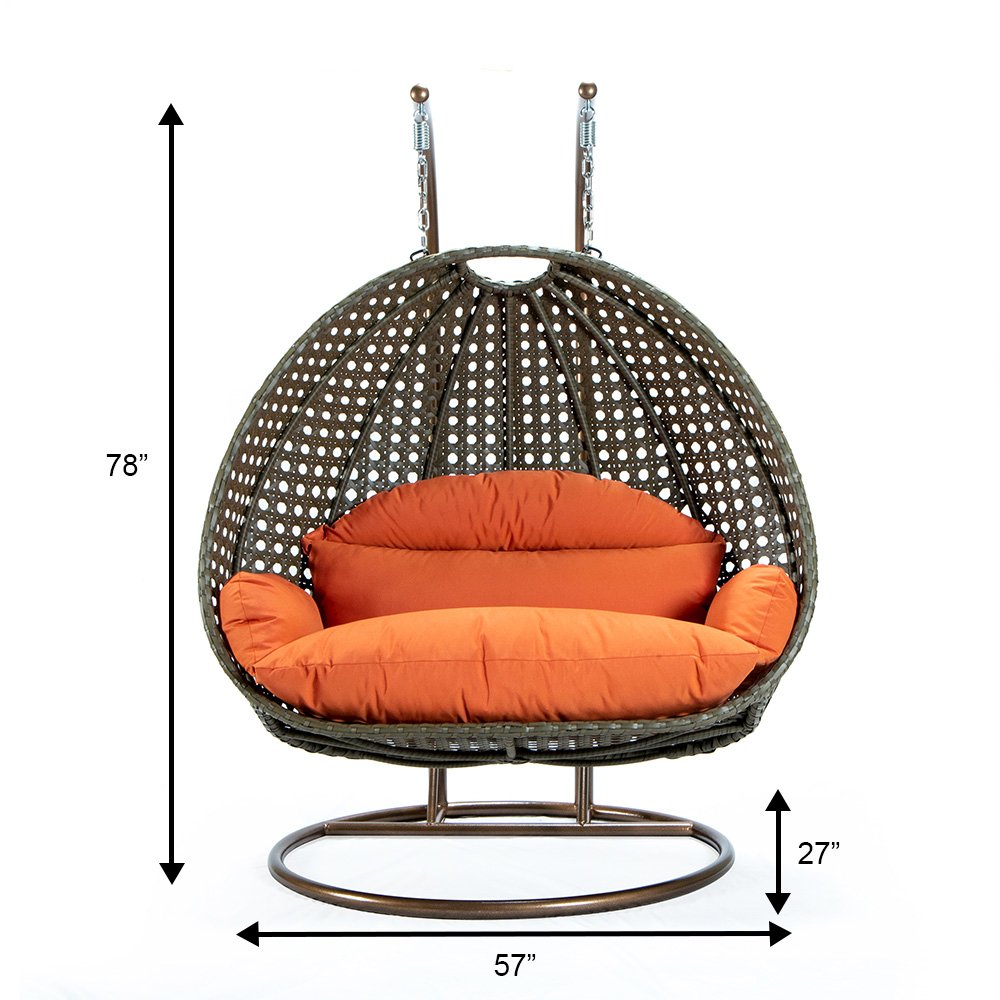 Beige Wicker Hanging 2 person Egg Swing Chair. Picture 12