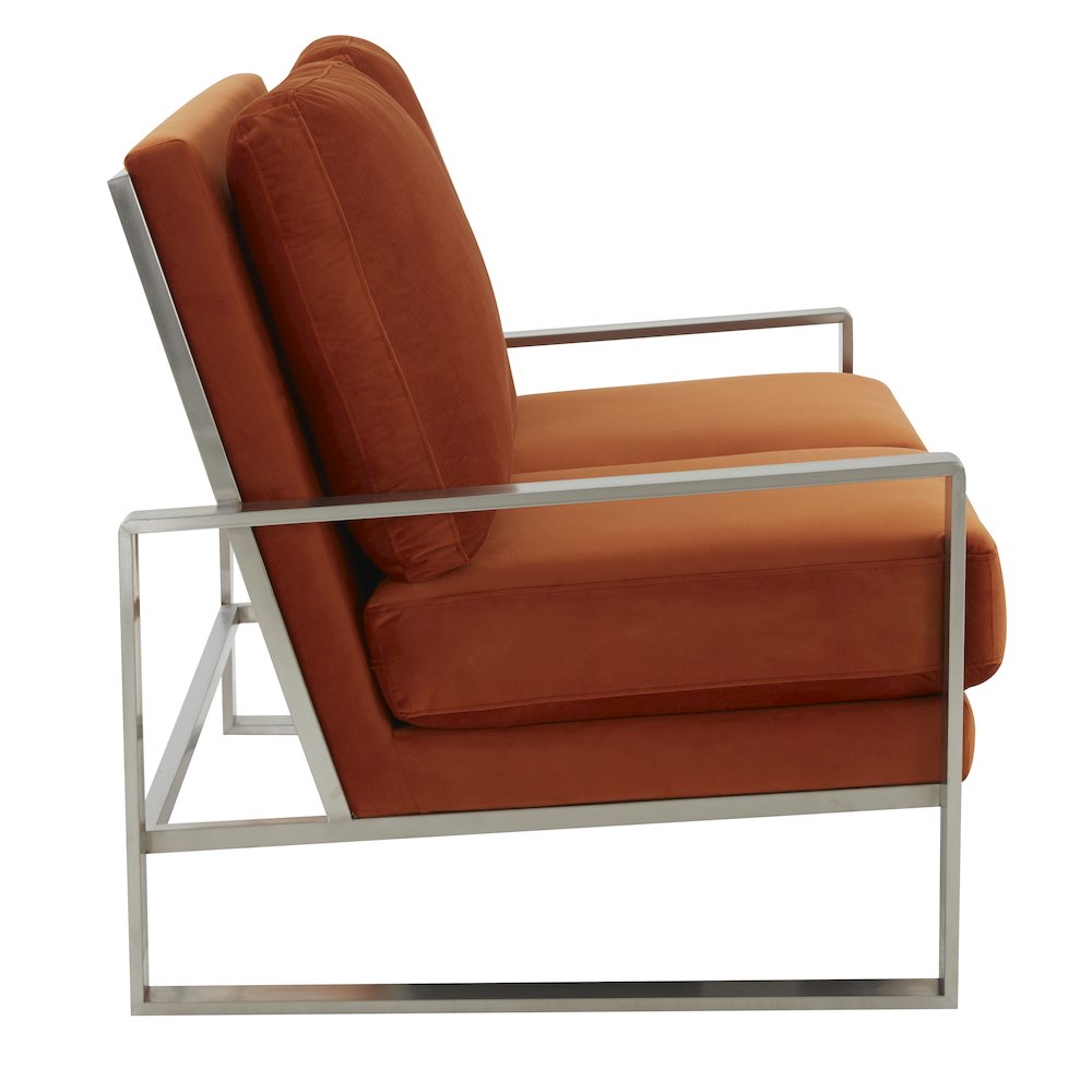 Jefferson Contemporary Modern Velvet Loveseat With Silver Frame. Picture 4