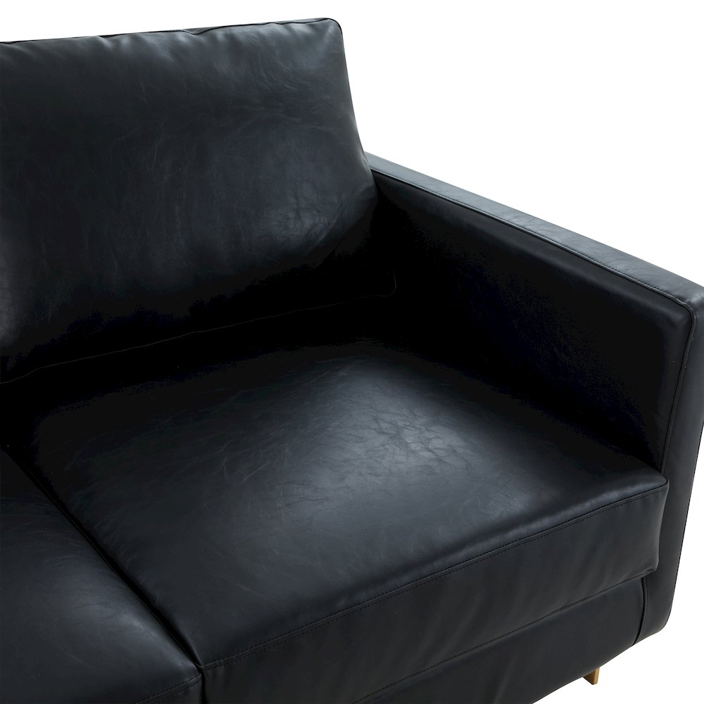 Lincoln Modern Mid-Century Upholstered Leather Loveseat with Gold Frame. Picture 6