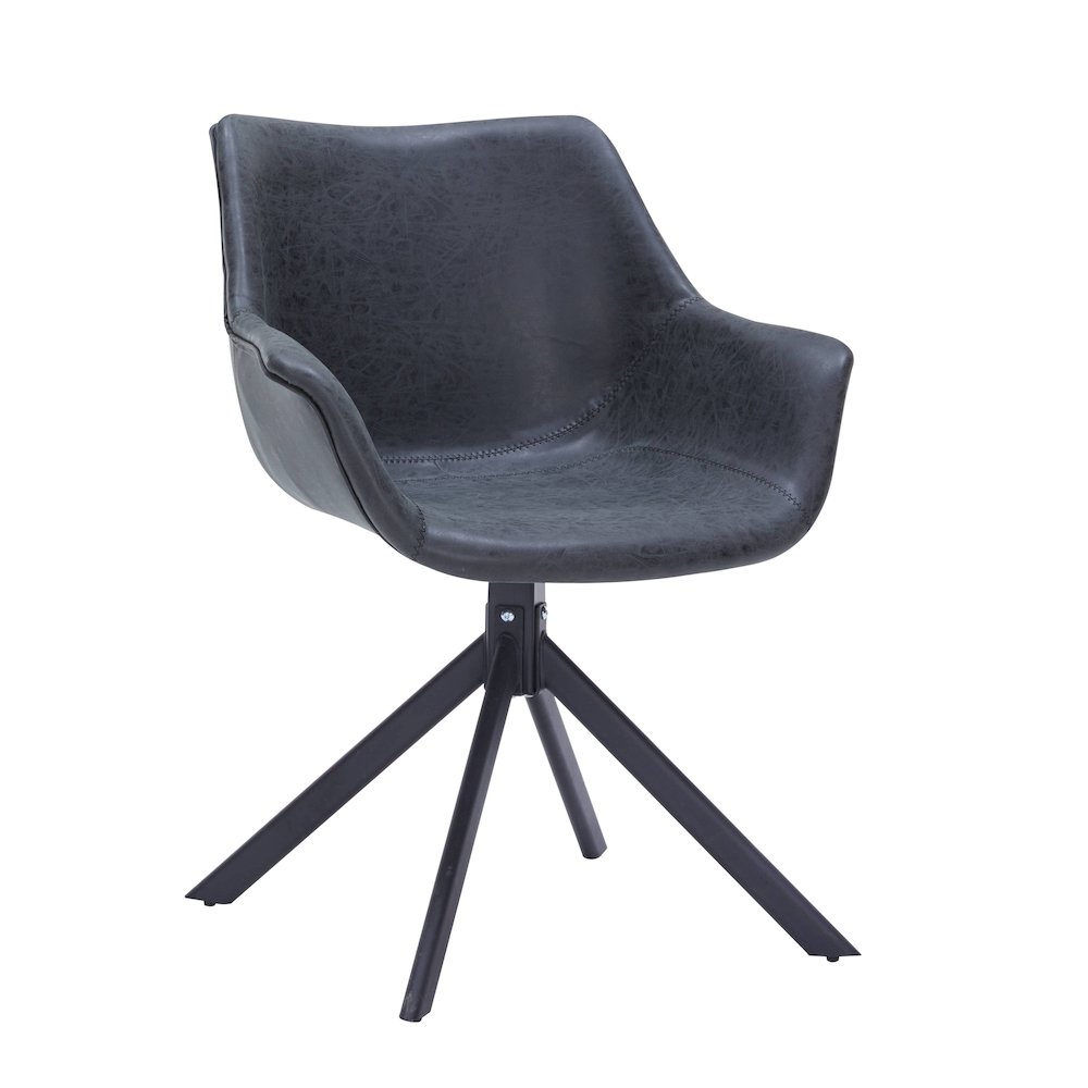 Markley Modern Leather Dining Swival Arm Chair in Black. Picture 2