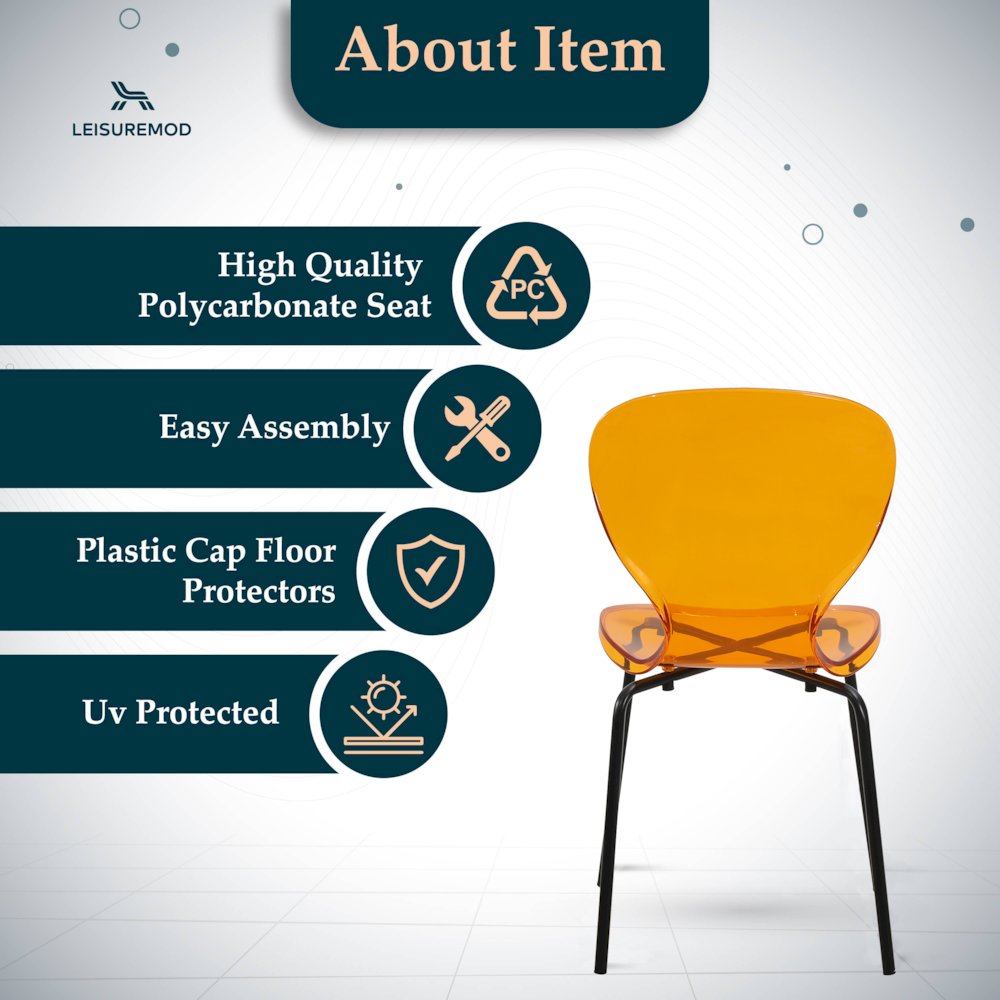 Modern Oyster Transparent Side Chair in Black Base. Picture 9