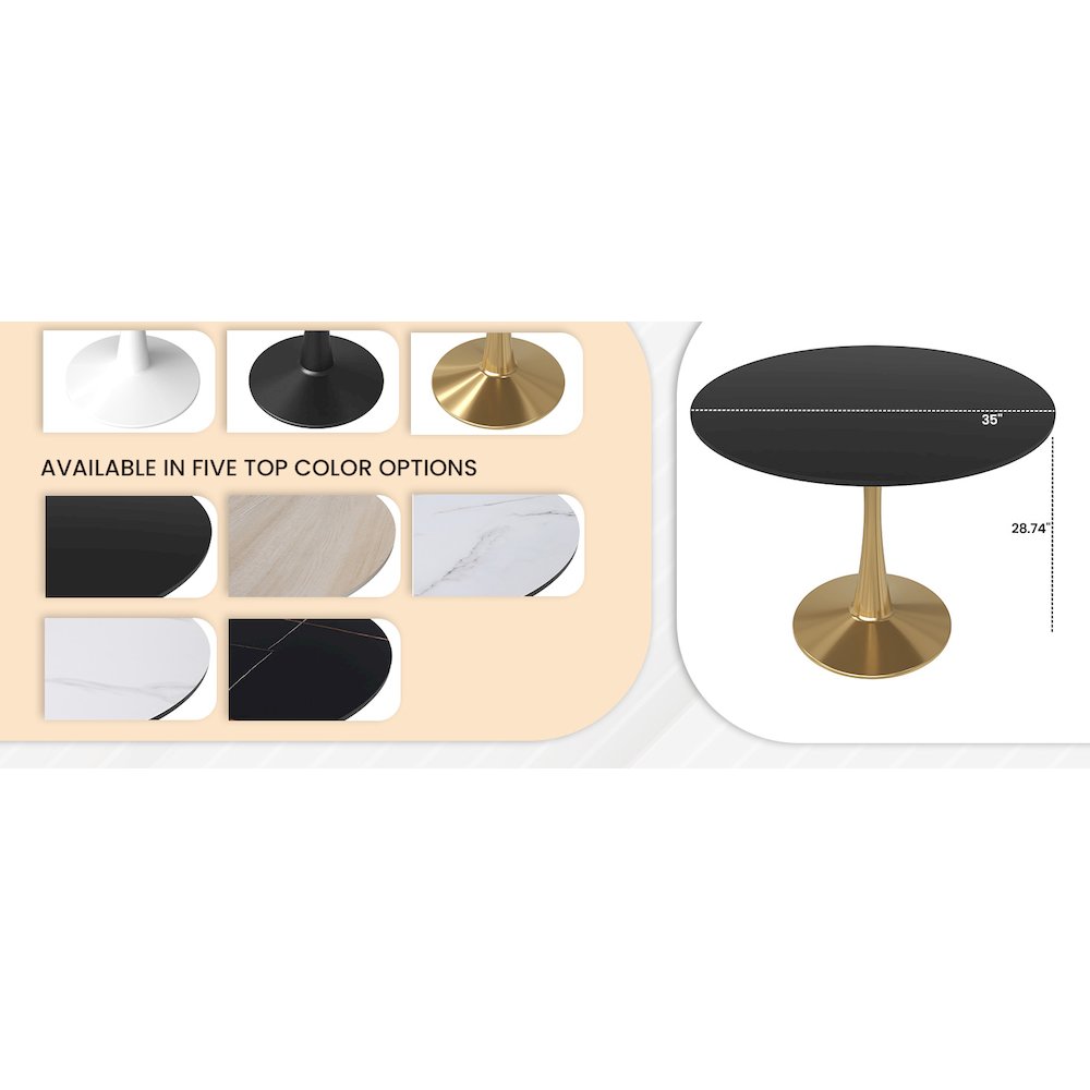 Bristol 35" round dining table Gold Base With Black Top. Picture 21