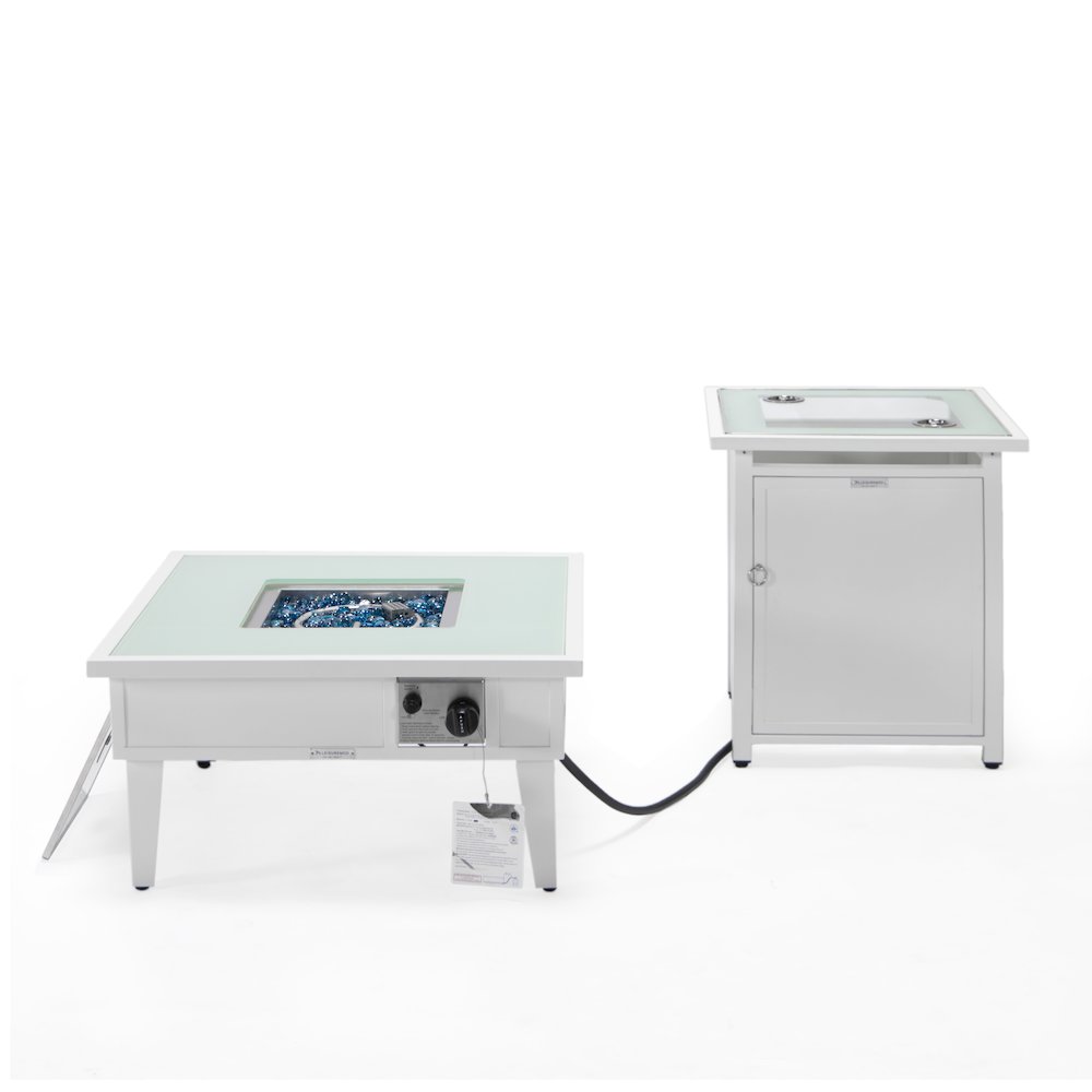 Walbrooke Patio Square Fire Pit and Tank Holder in White. Picture 3