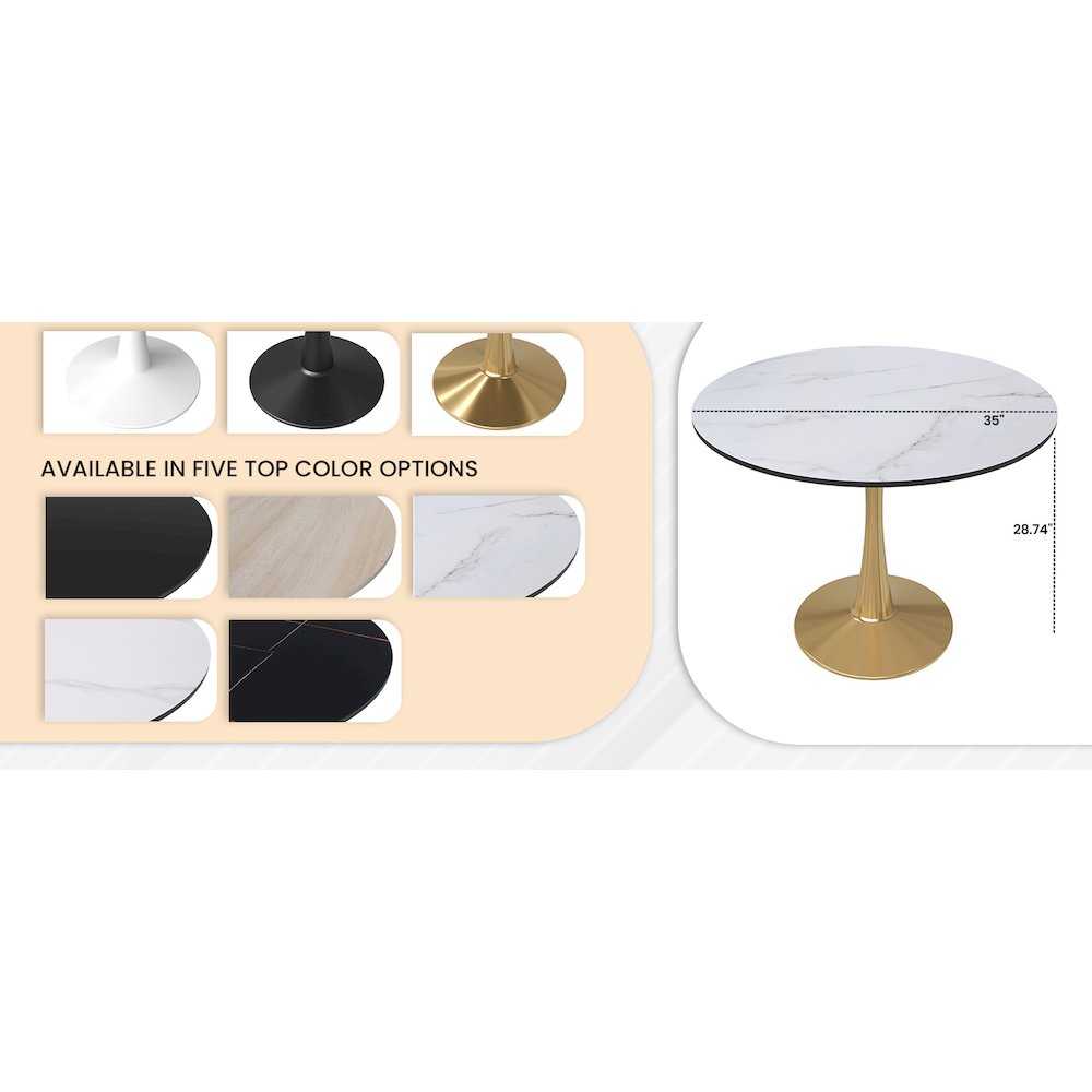 Bristol 35" round dining table Gold base with marbled MDF top. Picture 17