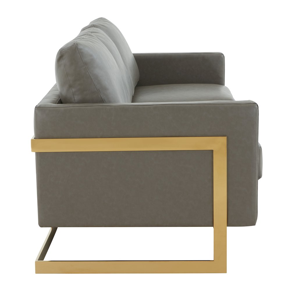 Lincoln Modern Mid-Century Upholstered Leather Sofa with Gold Frame. Picture 7