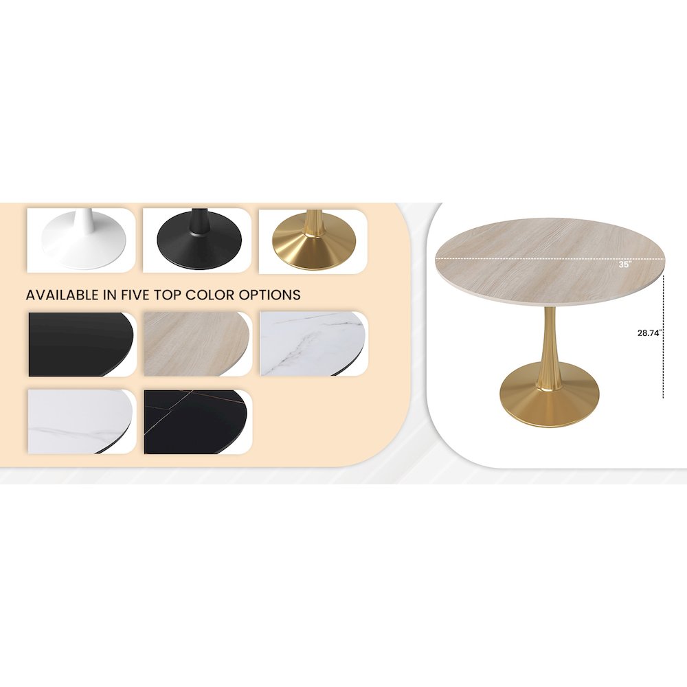Bristol 35" round dining table Gold Base With Natural Wood Top. Picture 20