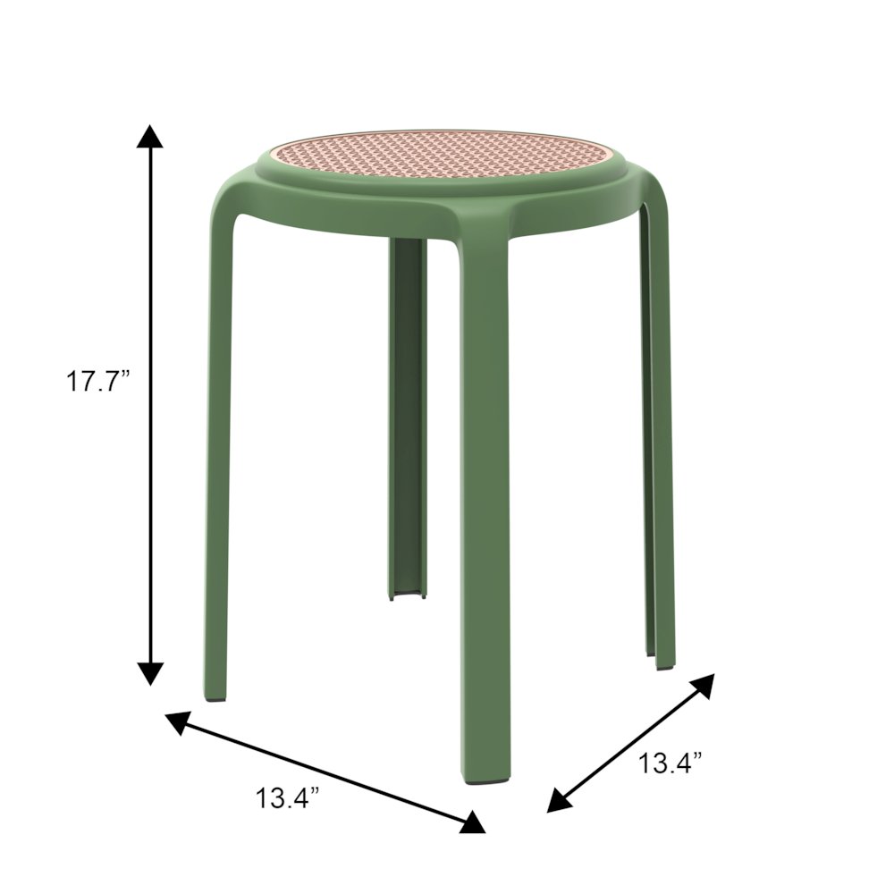 Tresse Series Stackable Round Poly Stool With Wicker Top 13 in Green. Picture 16