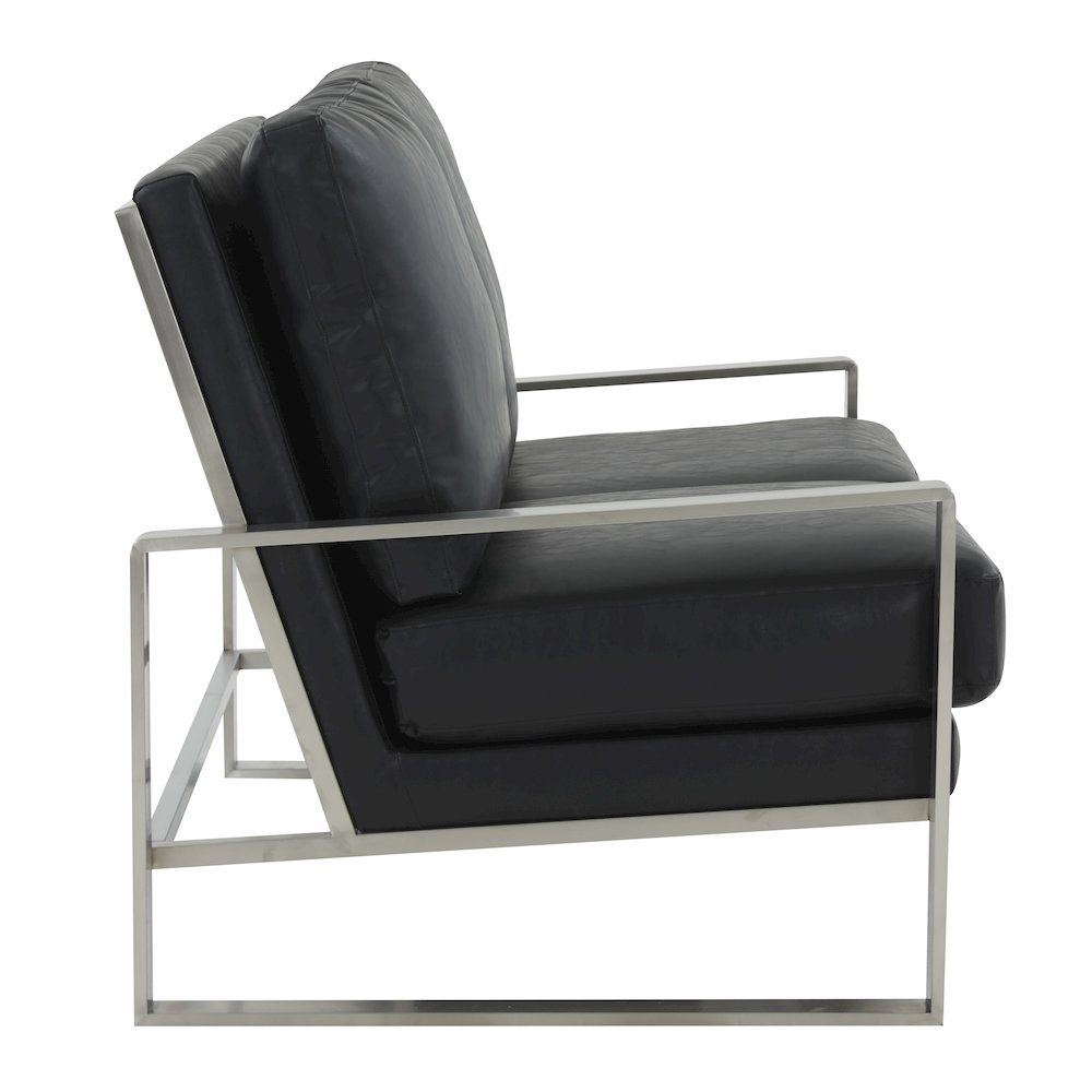 Jefferson Contemporary Modern Faux Leather Loveseat With Silver Frame. Picture 4