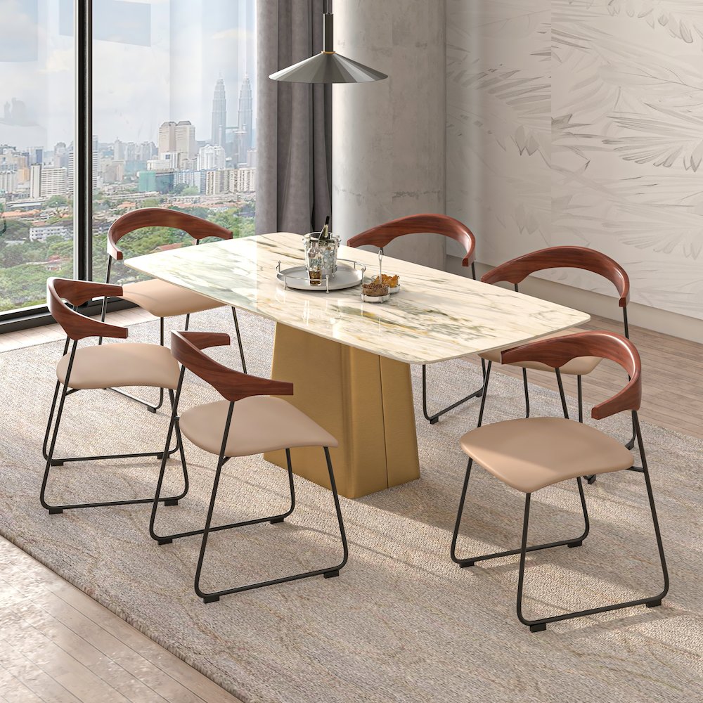 Lyra Collection Modern Chair in Dark Wood back and Taupe Seat. Picture 10