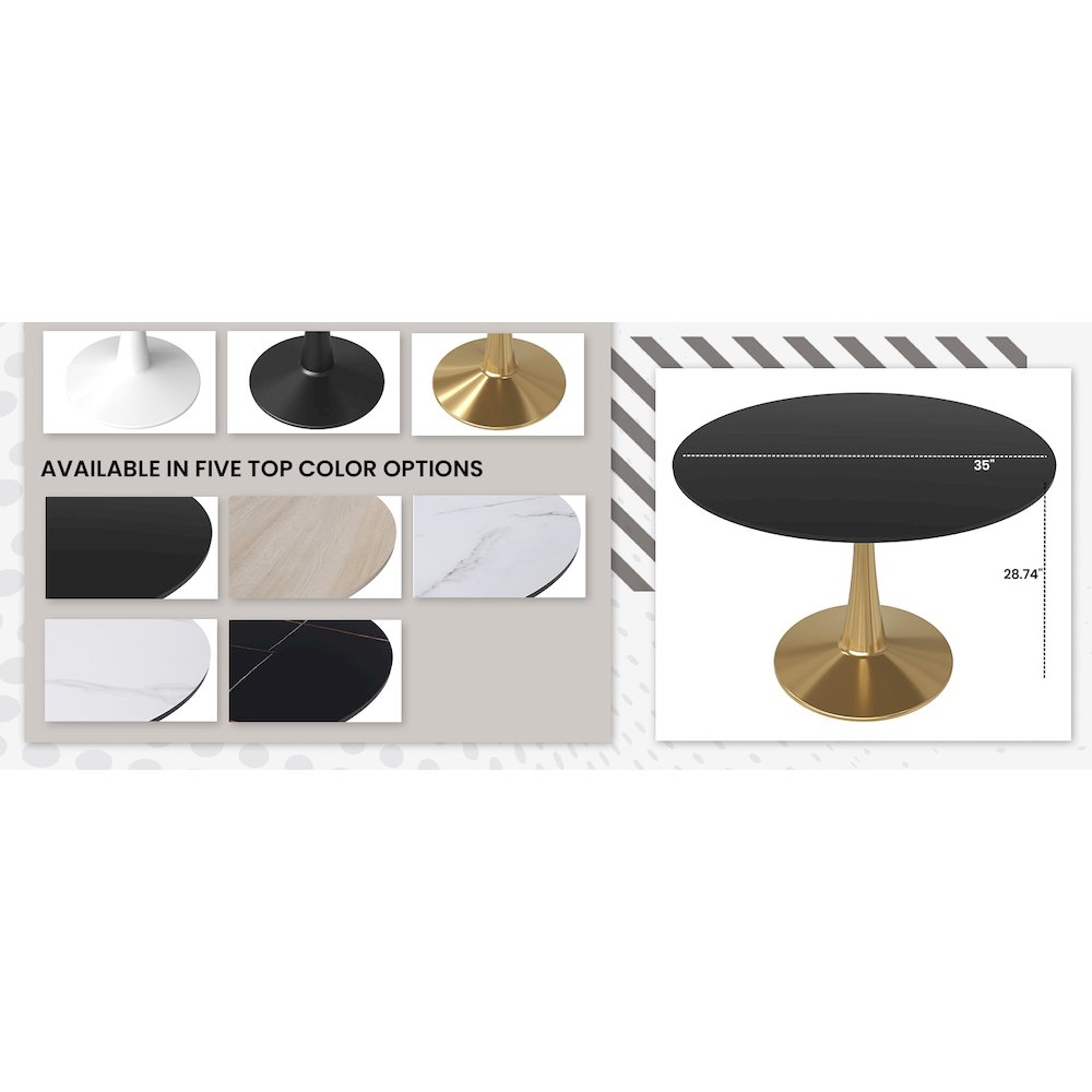 Bristol 40" round dining table Gold Base With Black Top. Picture 21