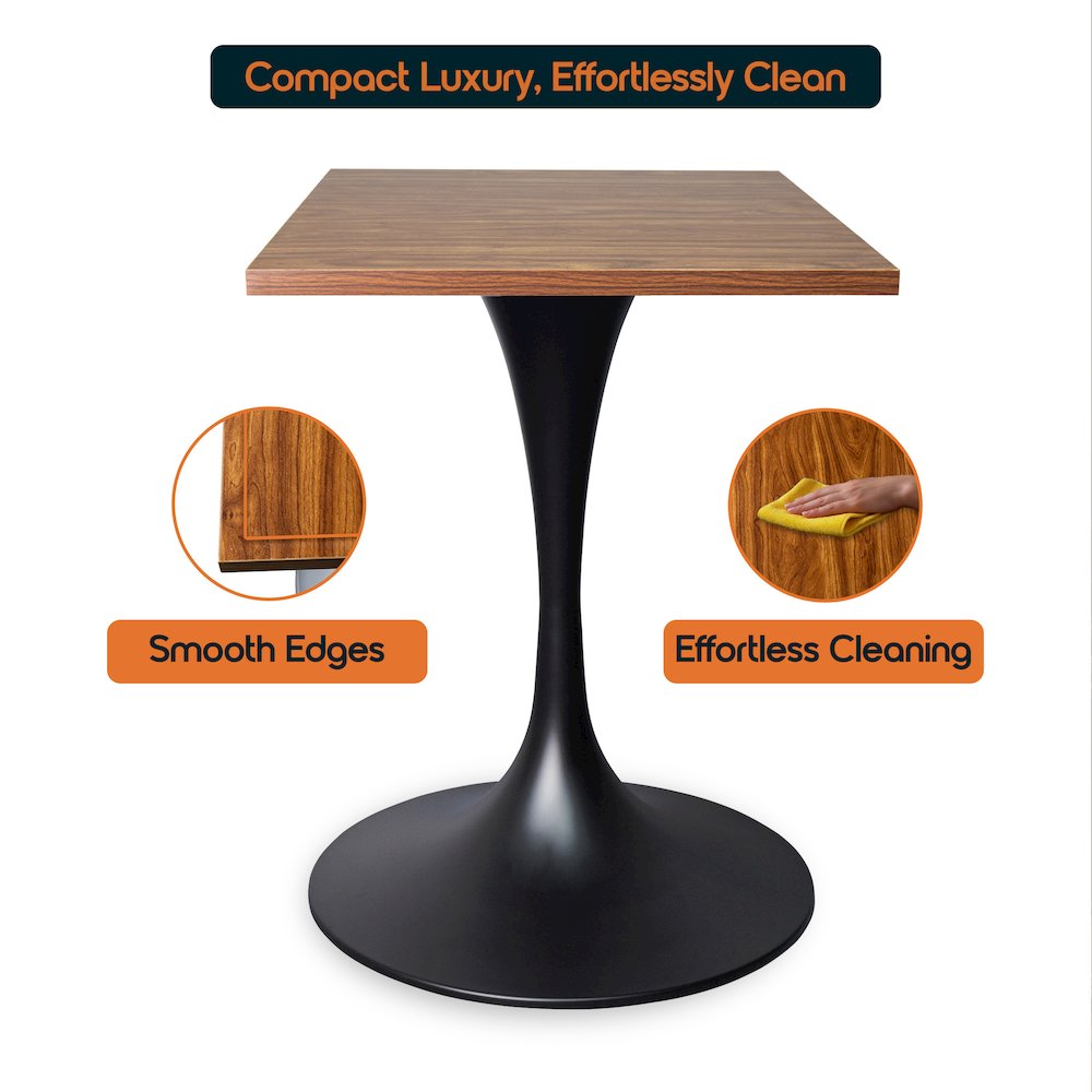 Verve Collection 24 Square Dining Table, Black Base with Cognac Brown MDF Top. Picture 3