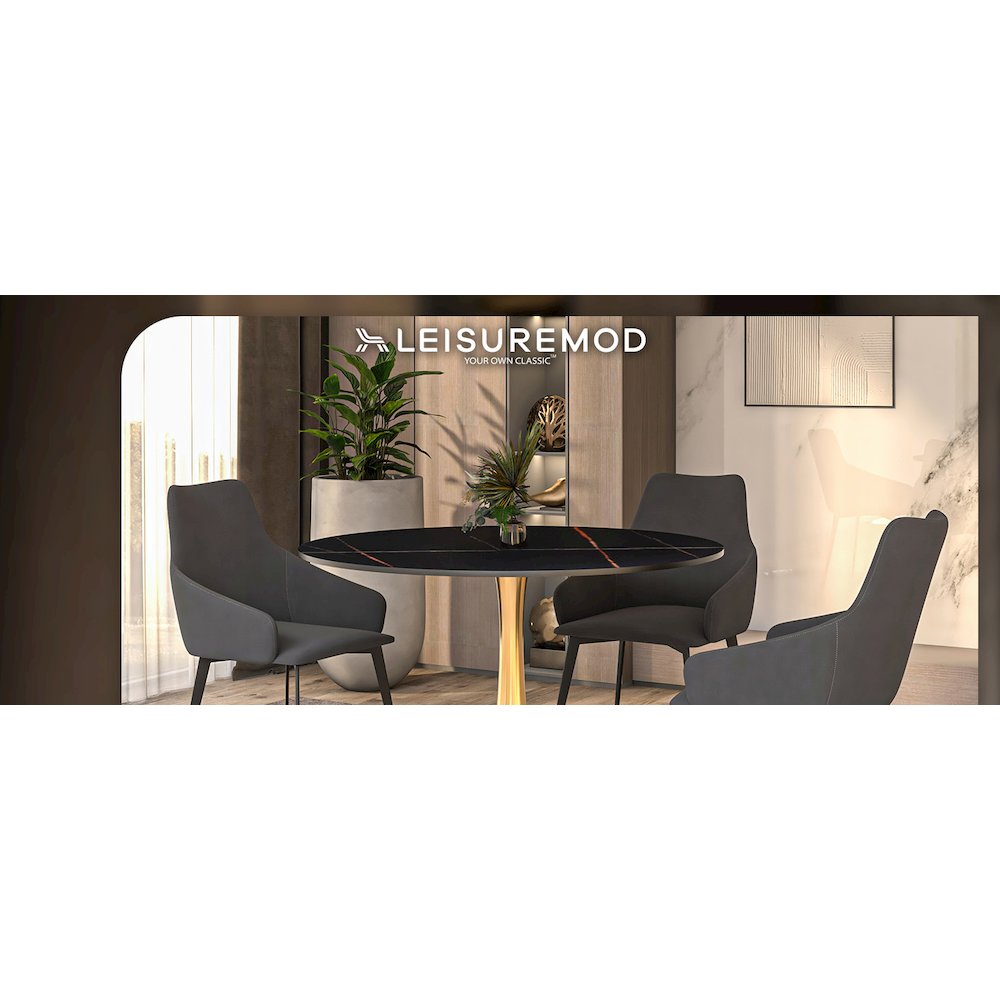 Bristol 40" round dining table Gold base with Black Sintered stone Top. Picture 27