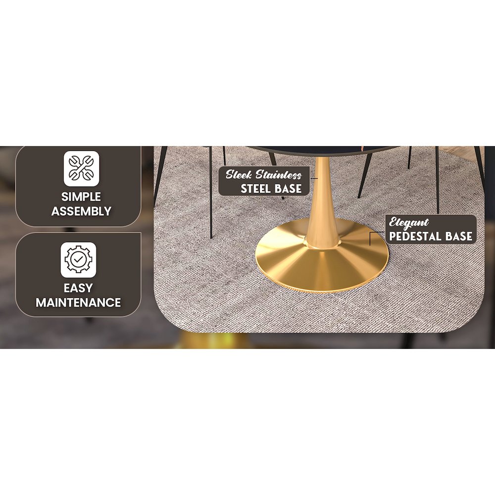 Bristol 40" round dining table Gold base with Black Sintered stone Top. Picture 14