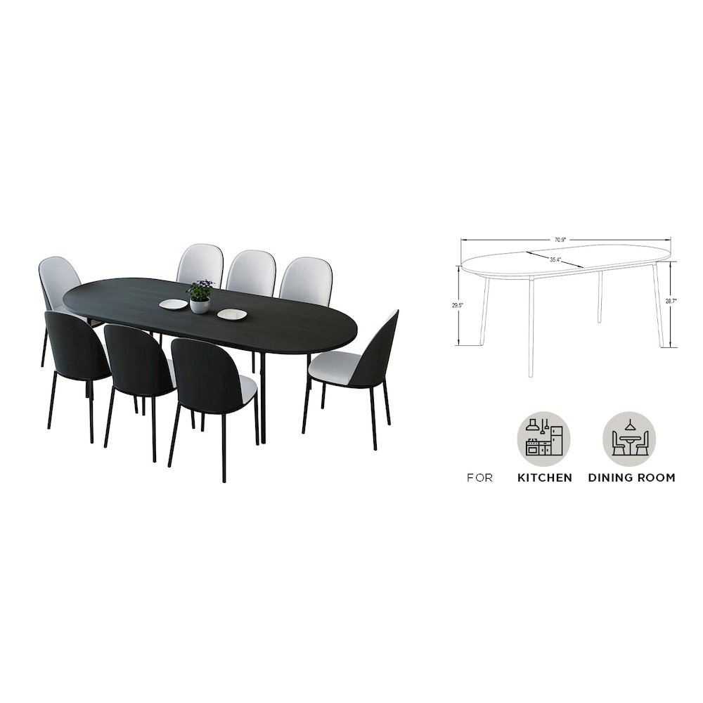 Tule 9-Piece Dining Set in Steel Frame with 8 Upholstered Seat Dining Table. Picture 25