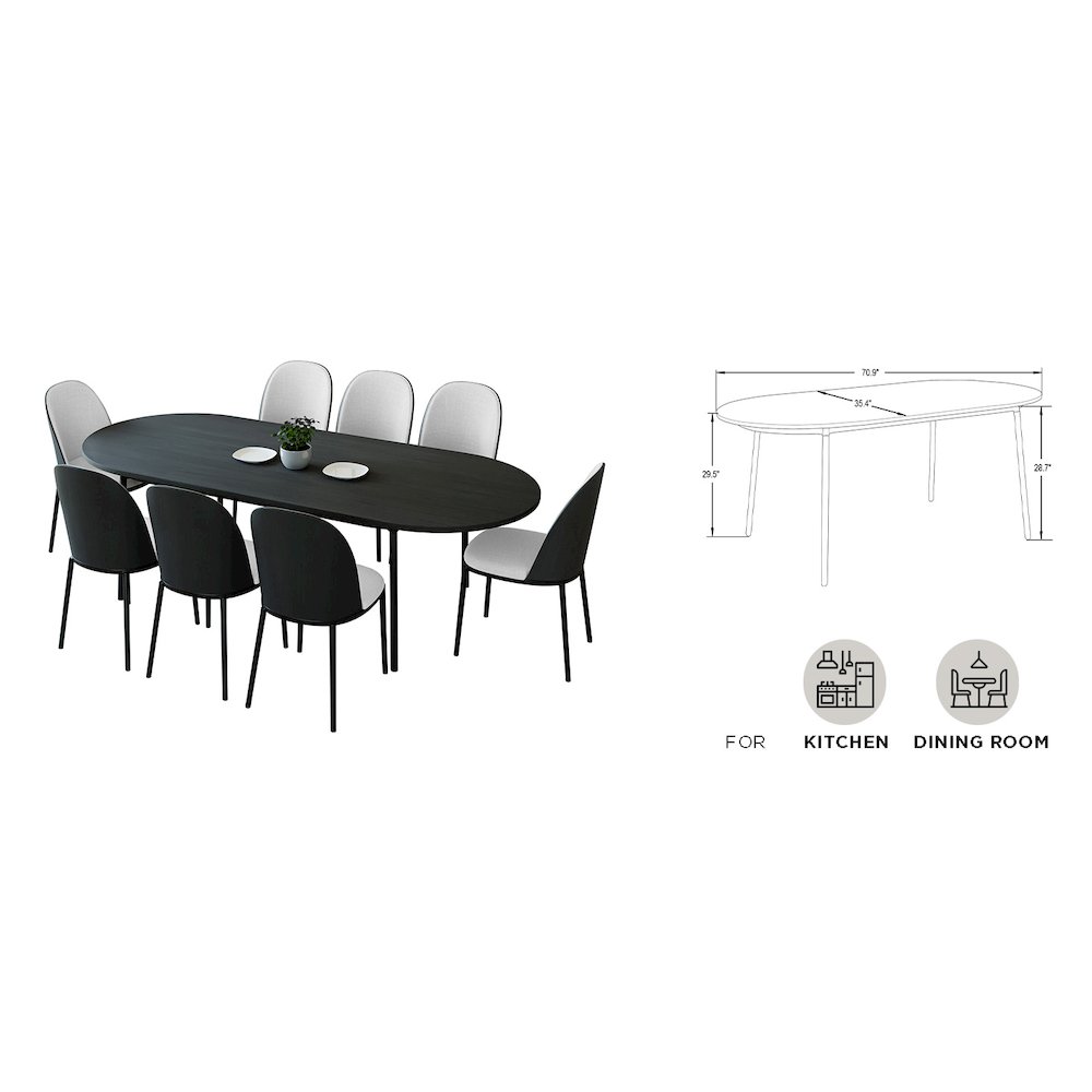Tule 9-Piece Dining Set in Steel Frame with 8 Upholstered Seat Dining Table. Picture 24