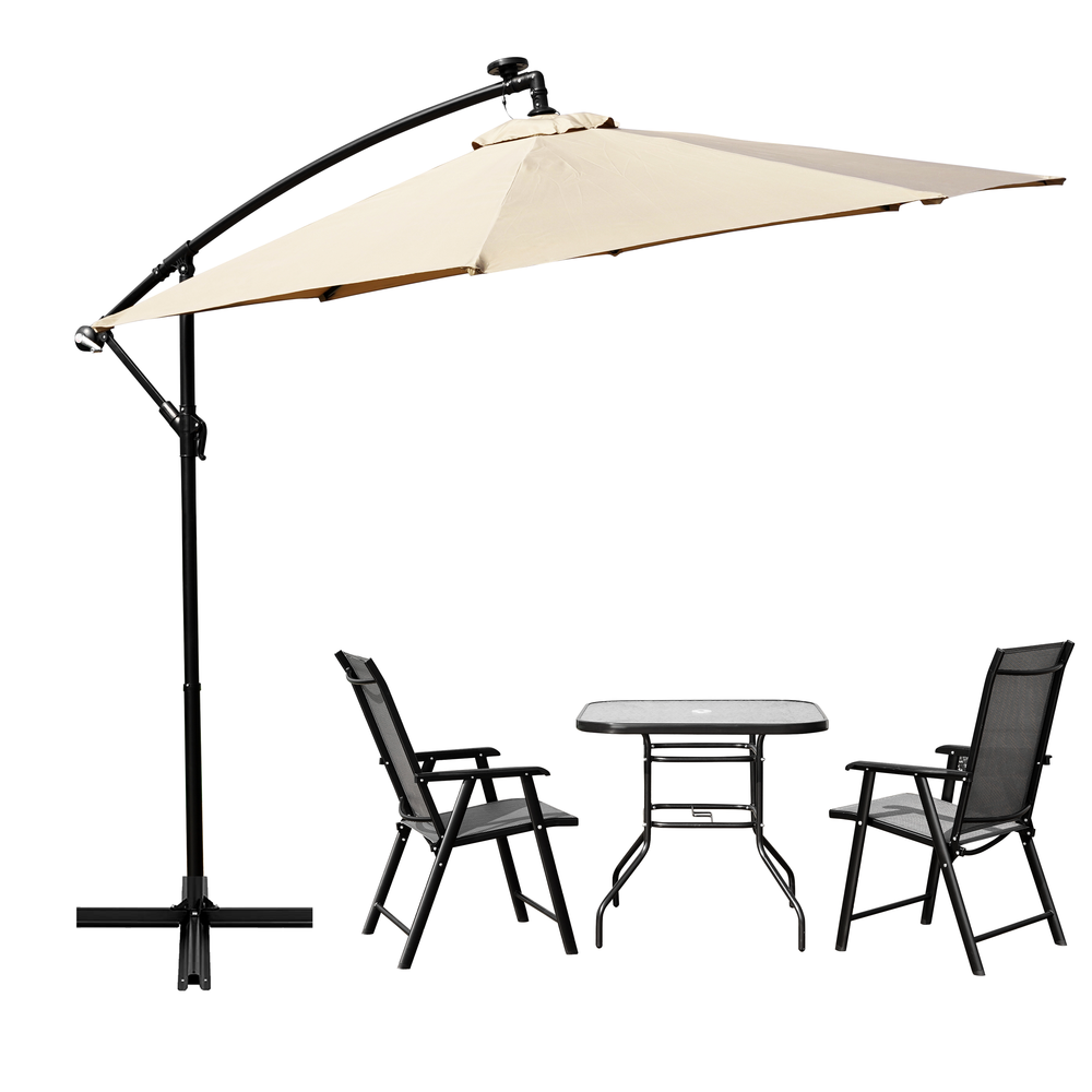 Outdoor 10 Ft Offset Cantilever Hanging Patio Umbrella With Solar Powered LED. Picture 18