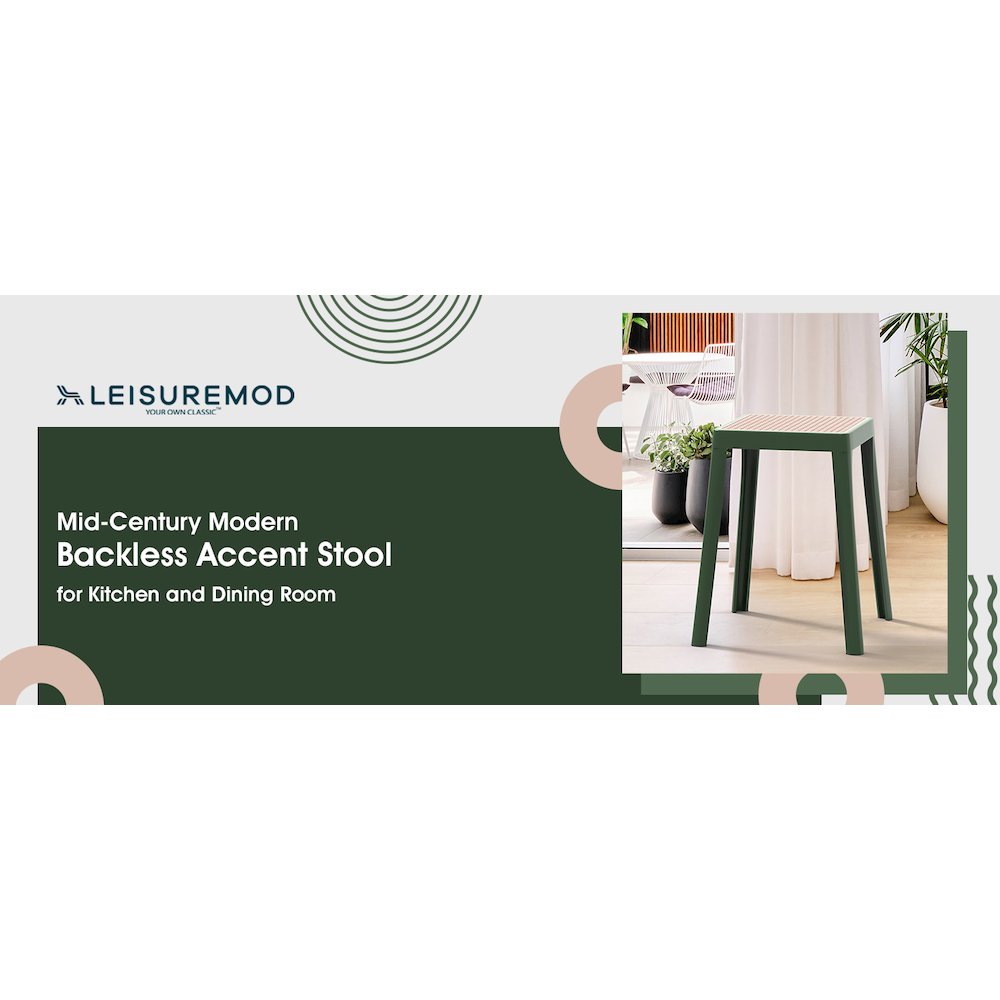 Tresse Series Stackable Poly Stool With Wicker Top 12 in Green. Picture 11