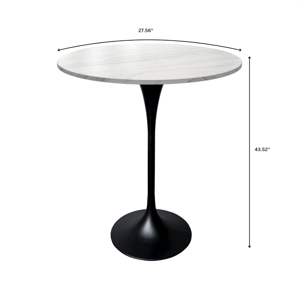 Bar Height Table Black Base with 27" Round Marble White Sintered Stone Top. Picture 3