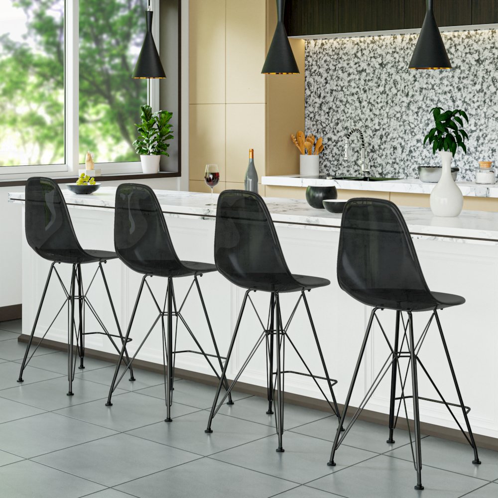 Modern Acrylic Bar stool Cresco Collection Black Base with Trans Black seat. Picture 5