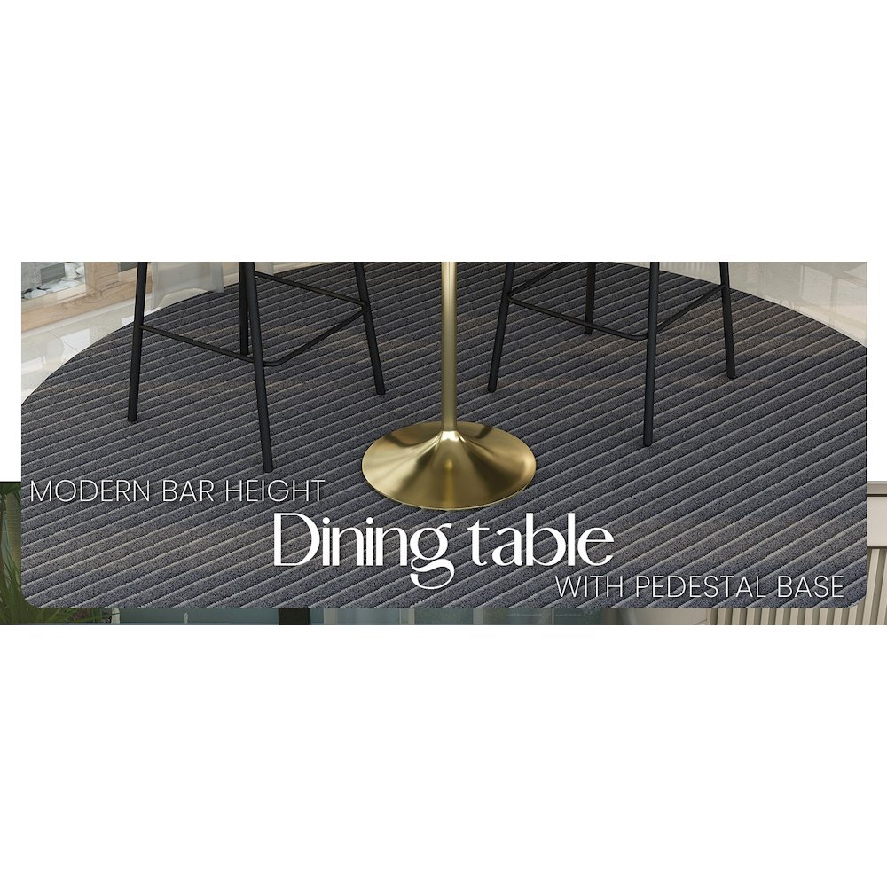 Bar Height Table Brushed Gold Base with 27" Round Light Natural Wood MDF Top. Picture 12
