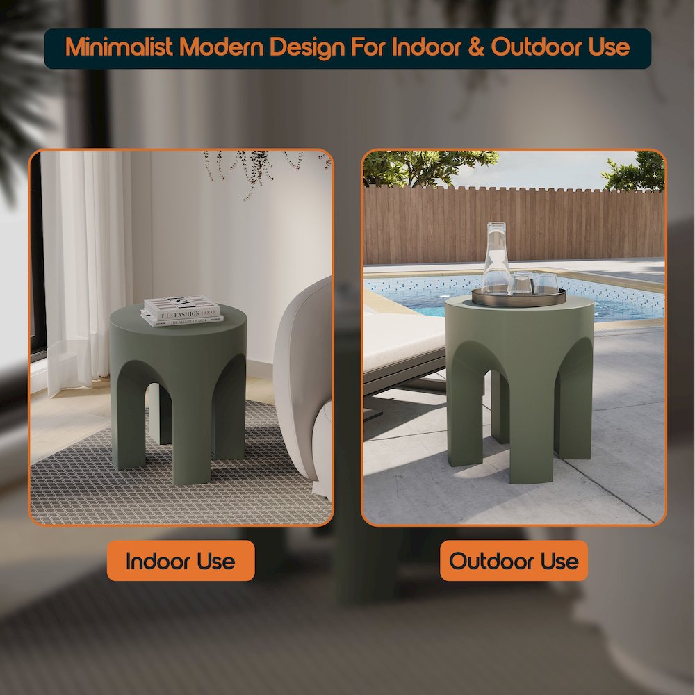 Crus Collection Fiberglass Outdoor Side Table in Grey. Picture 9
