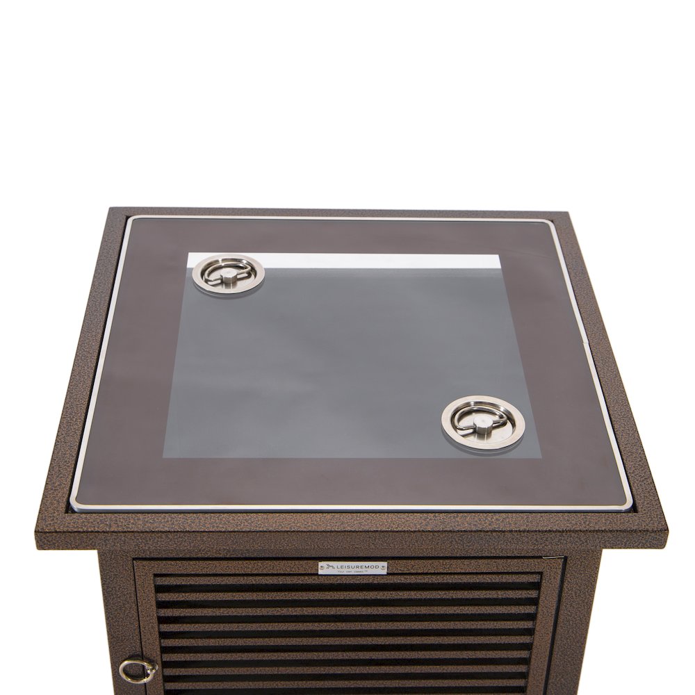 Walbrooke Patio Square Fire Pit and Tank Holder with Slats Design in Brown. Picture 21