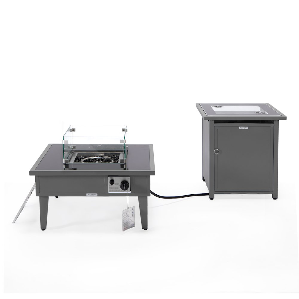 Walbrooke Patio Square Fire Pit and Tank Holder in Grey. Picture 4