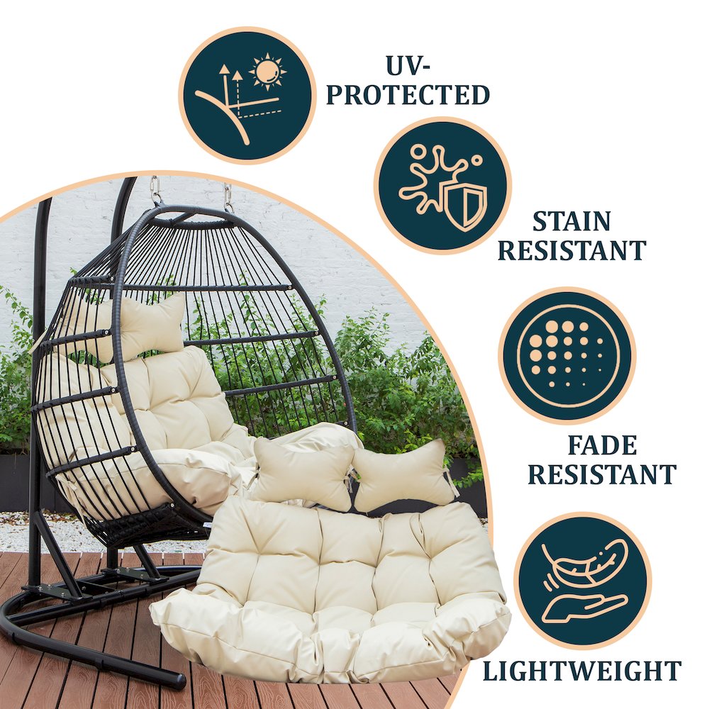 Wicker 2 Person Double Folding Hanging Egg Swing Cushion. Picture 4