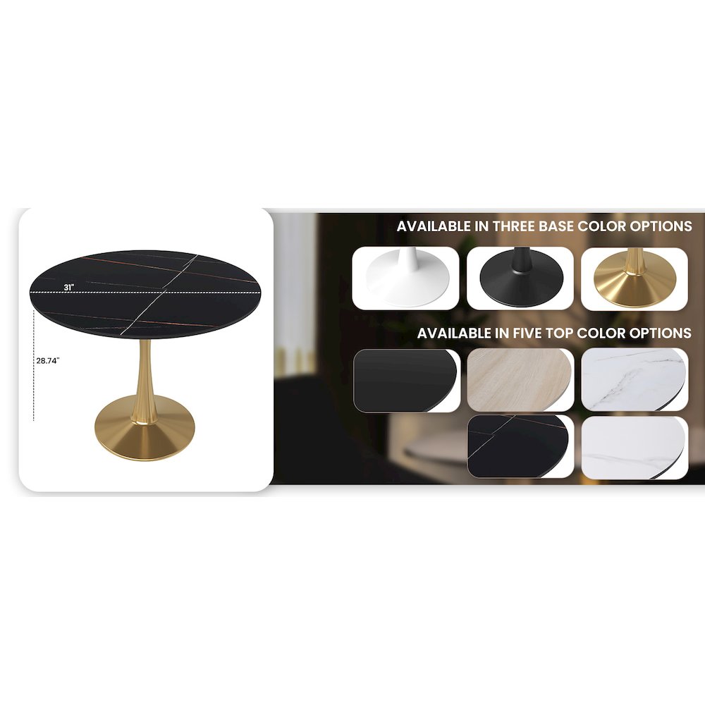 Bristol 31" round dining table Gold base with Black Sintered stone Top. Picture 19