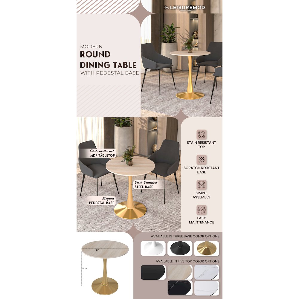 Bristol 24" round dining table Gold base with marbled MDF top. Picture 13