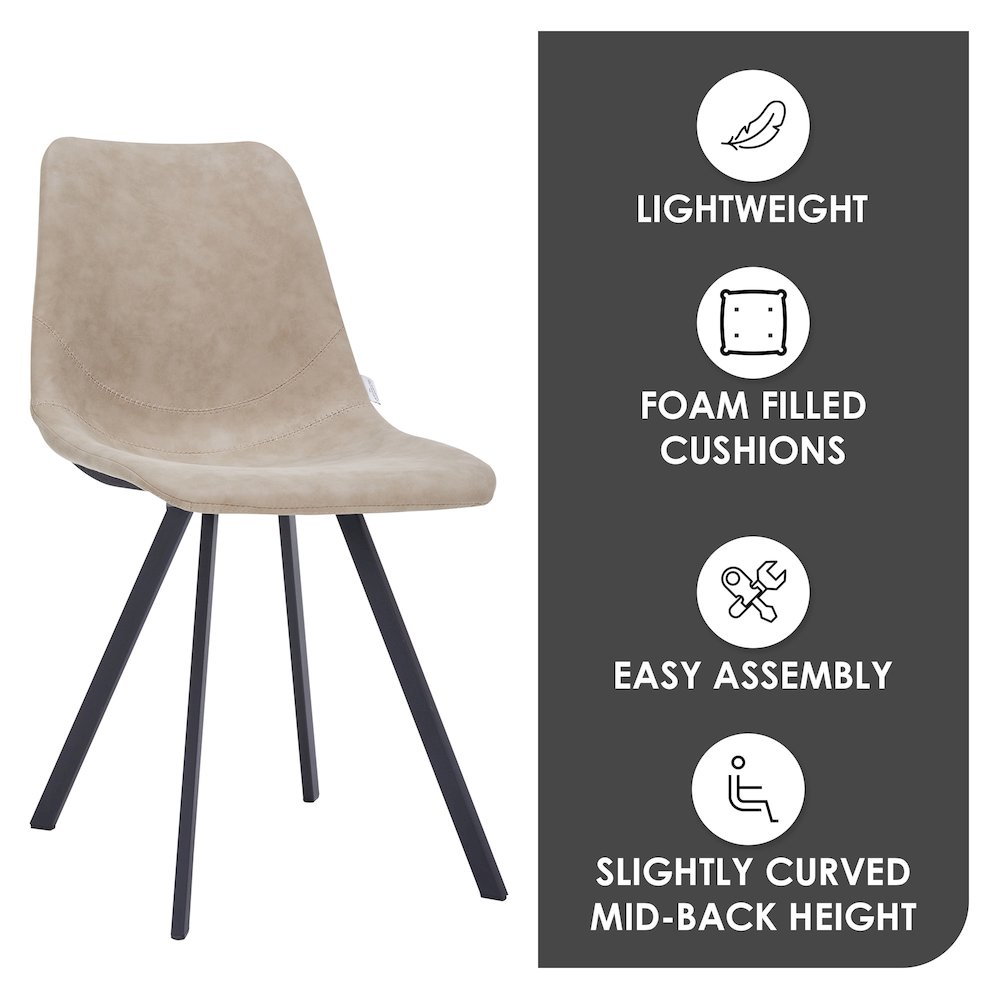 Markly Modern Leather Dining Chair With Metal Legs in Taupe Set of 4. Picture 4