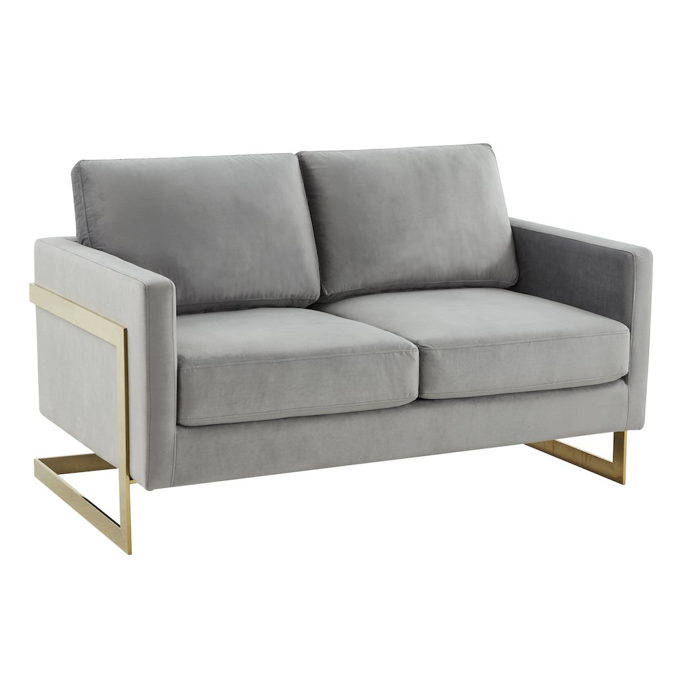 Lincoln Modern Mid-Century Upholstered Velvet Loveseat with Gold Frame. Picture 1