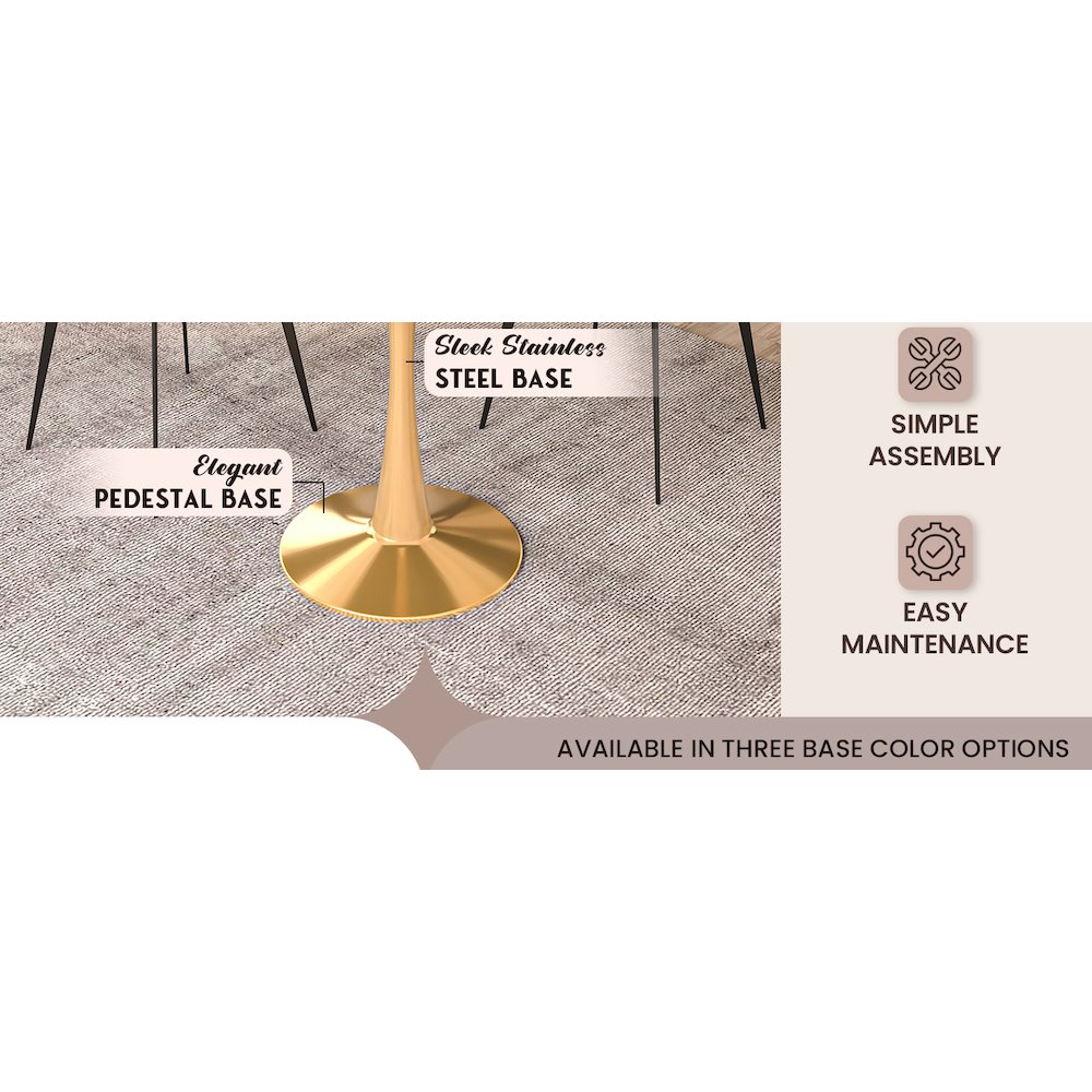Bristol 24" round dining table Gold base with marbled MDF top. Picture 12