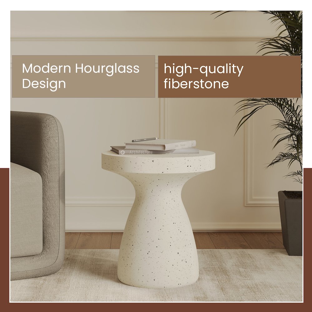 Modern Side End Table Wisp Series In Terrazzo White. Picture 2