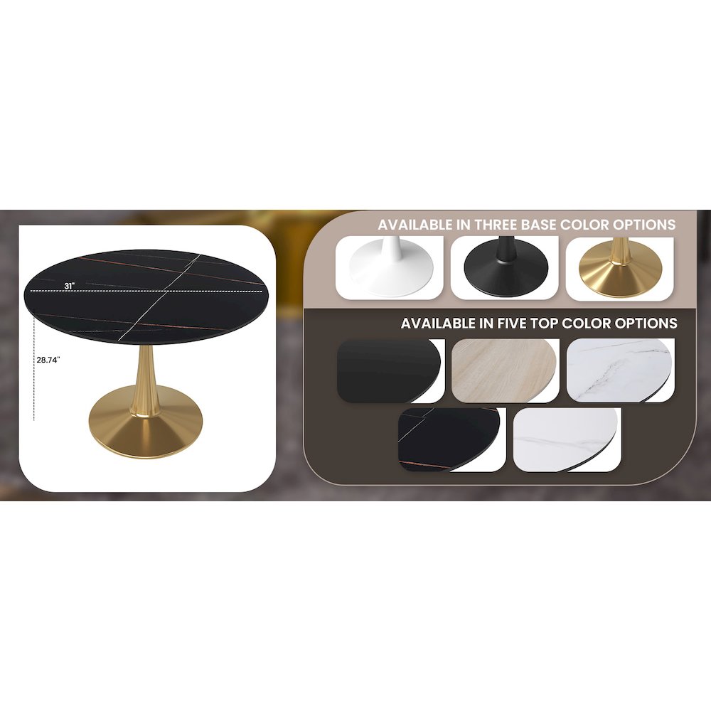 Bristol 40" round dining table Gold base with Black Sintered stone Top. Picture 33
