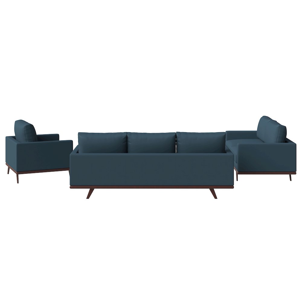 Chester 3-Piece Leather Living Room Sofa Set with Birch Wood Base Navy Blue. Picture 5