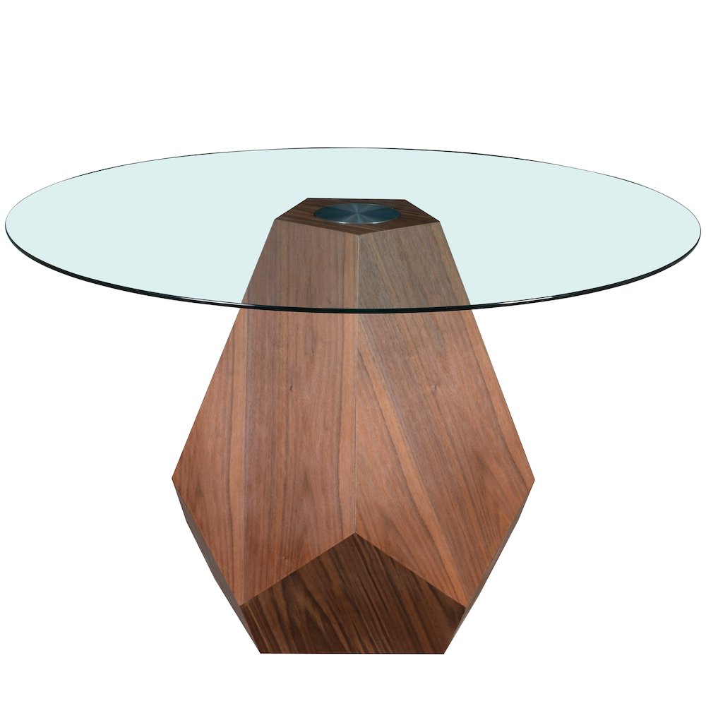 Nebo Modern Dining Table in Walnut Base with Clear Glass Top. Picture 8