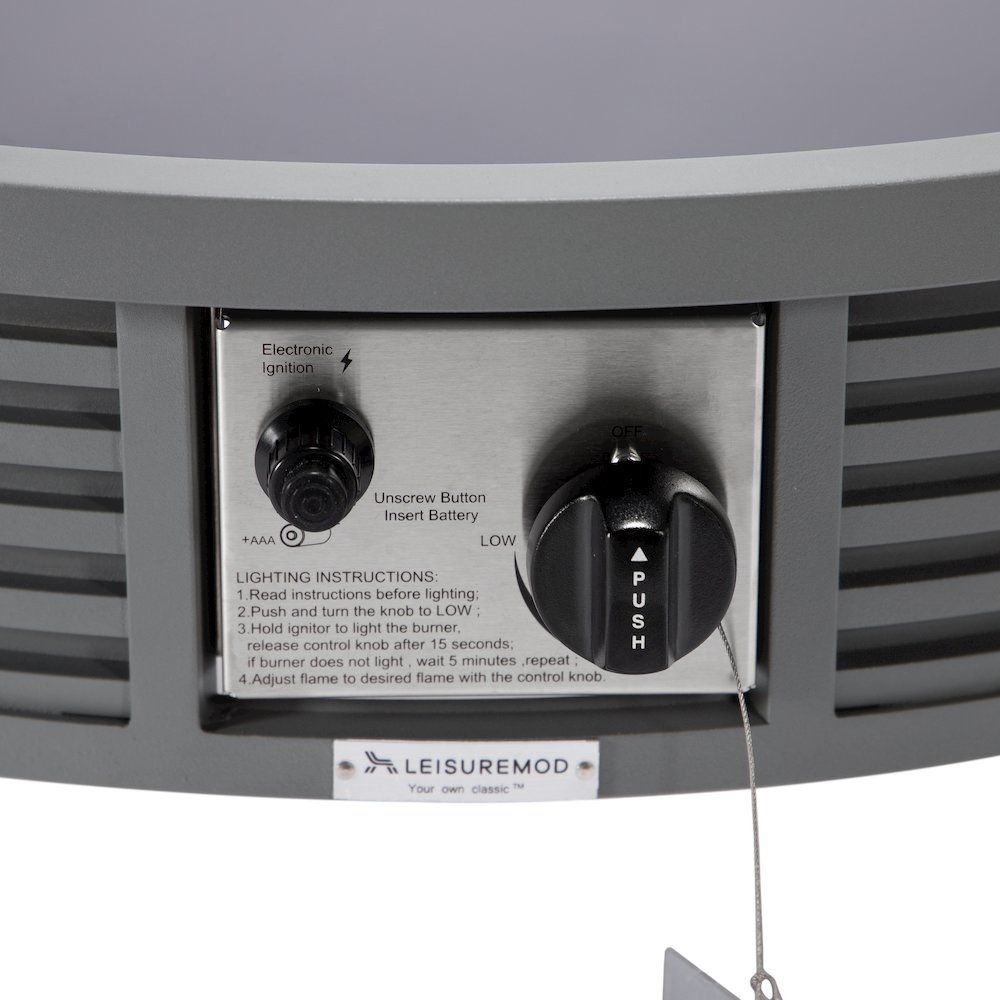 Walbrooke Patio Round Fire Pit and Tank Holder with Slats Design in Grey. Picture 9
