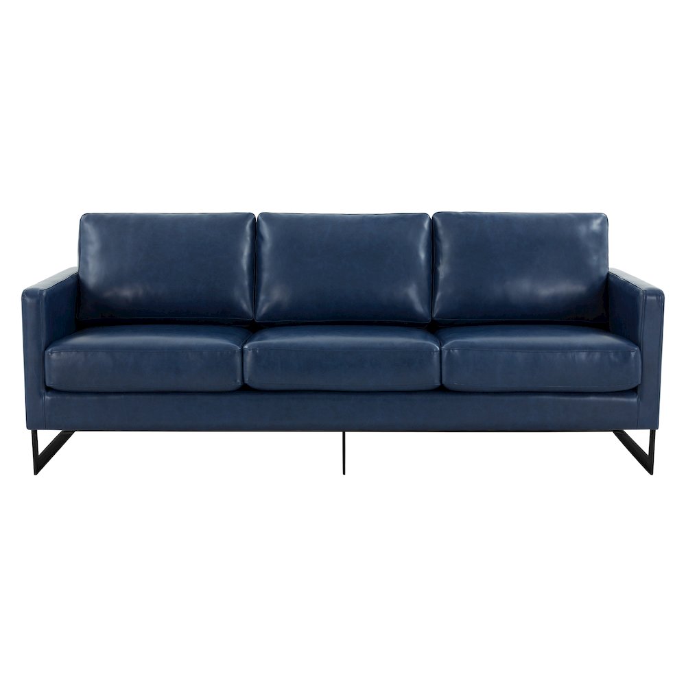 Lincoln Blue Leather Sofa With Black Frame. Picture 6