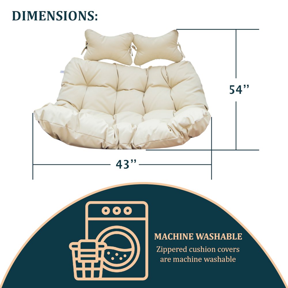 Wicker 2 Person Double Folding Hanging Egg Swing Cushion. Picture 1