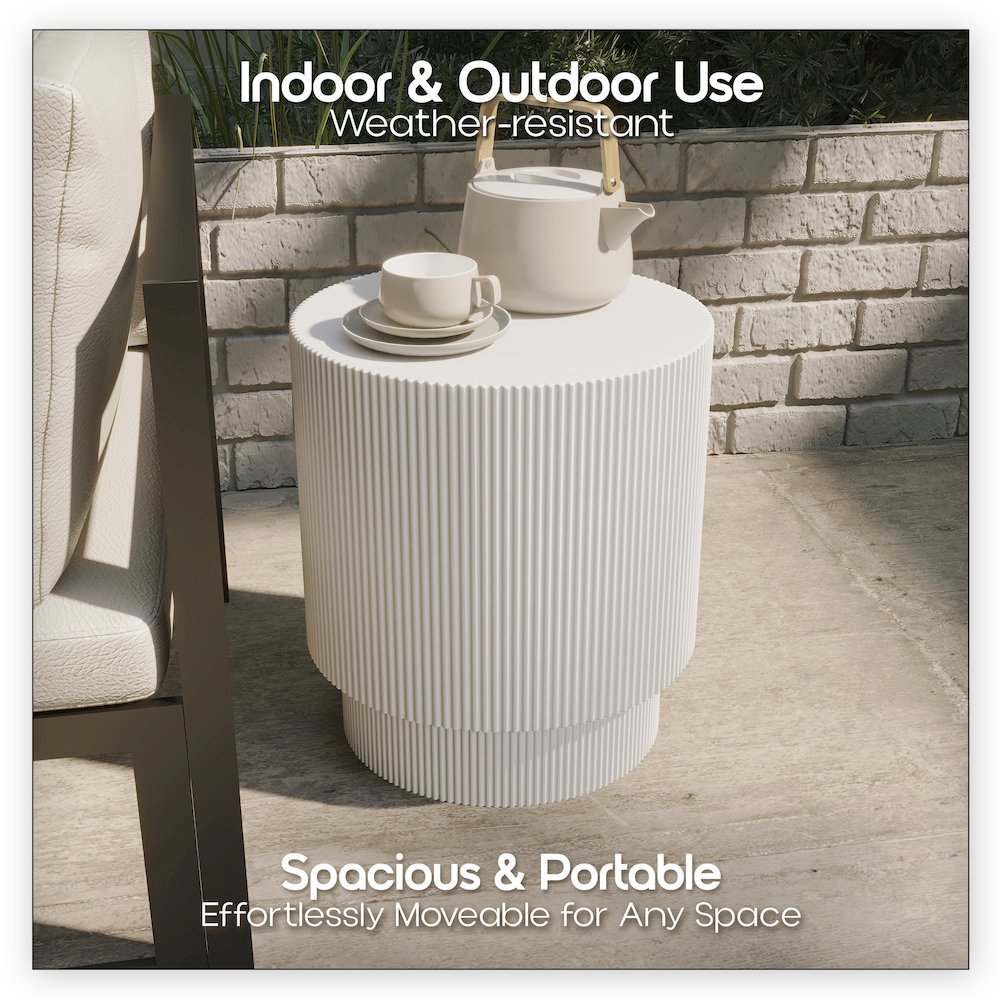 Eden Collection Fiberglass Outdoor Side Table in White. Picture 7