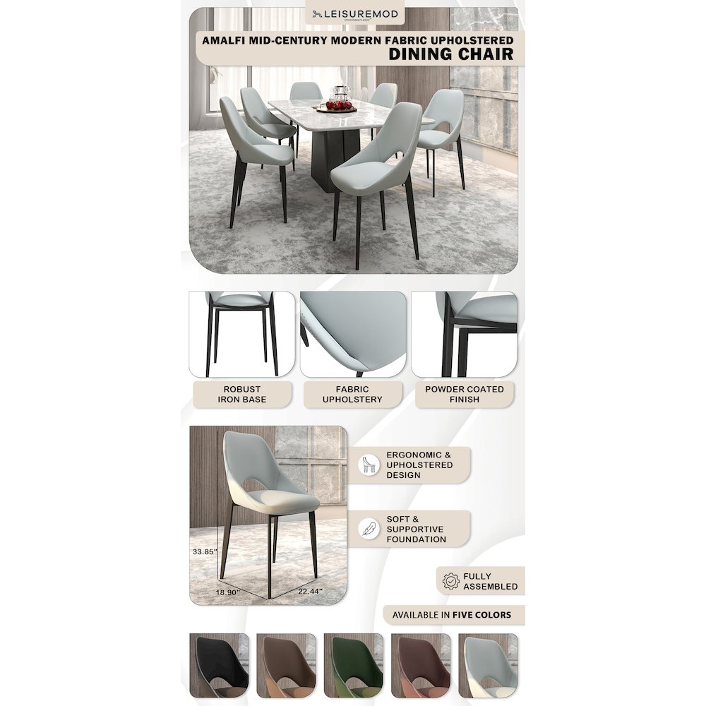 Amalfi Collection Modern Fabric Dining Chair in Coconut White. Picture 27